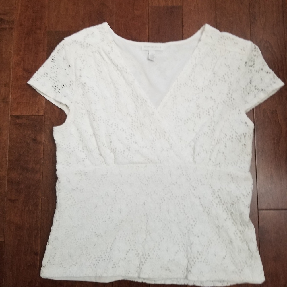 Blouse, Lacy lined cap sleeved blouse